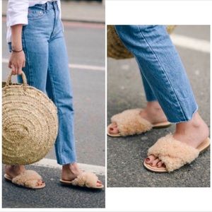 ugg joni fur slide cross sandal slides size 8.5